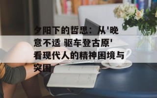 夕阳下的哲思：从'晚意不适 驱车登古原'看现代人的精神困境与突围