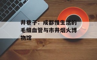 井巷子：成都慢生活的毛细血管与市井烟火博物馆