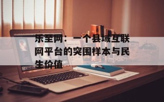 乐至网：一个县域互联网平台的突围样本与民生价值