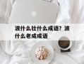 波什么壮什么成语？波什么老成成语