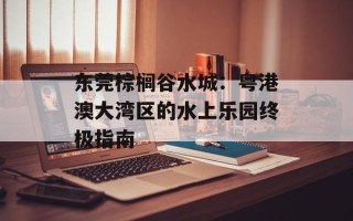 东莞棕榈谷水城：粤港澳大湾区的水上乐园终极指南