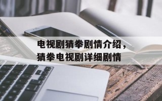 电视剧猜拳剧情介绍，猜拳电视剧详细剧情