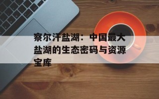 察尔汗盐湖：中国最大盐湖的生态密码与资源宝库